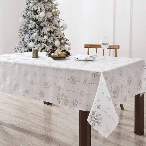 Foil Wonderland Snowflake Holiday Fabric Tablecloth