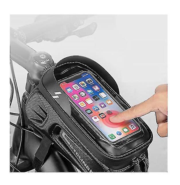 Miman Waterproof Bike Bag With Phone Mount Earphone Wire Opening Universal Fit Front Frame Bike Bag With Bike Phone Holder， Cycling Bike Pouch Compati