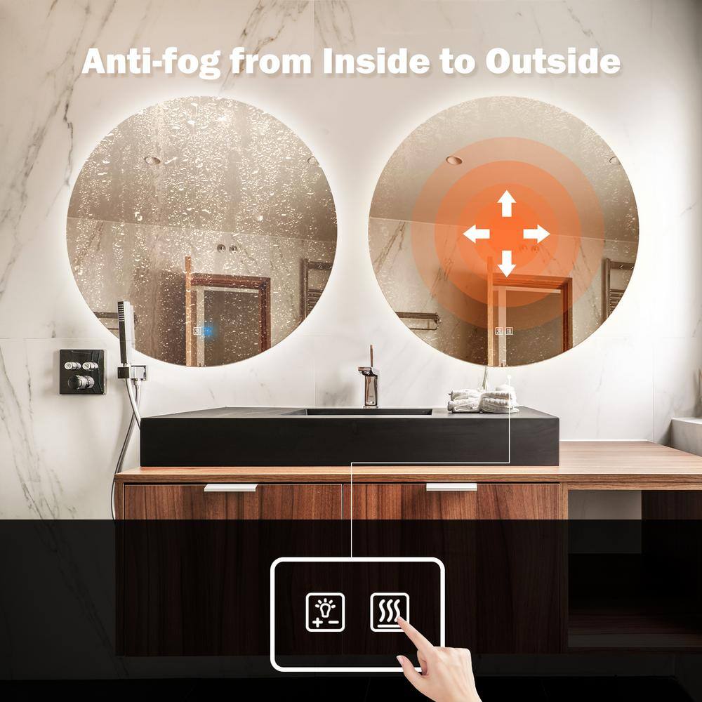 HOMLUX 40 in. W x 40 in. H Round Frameless LED Light with 3-Color and Anti-Fog Wall Mounted Bathroom Vanity Mirror EAD4004D60