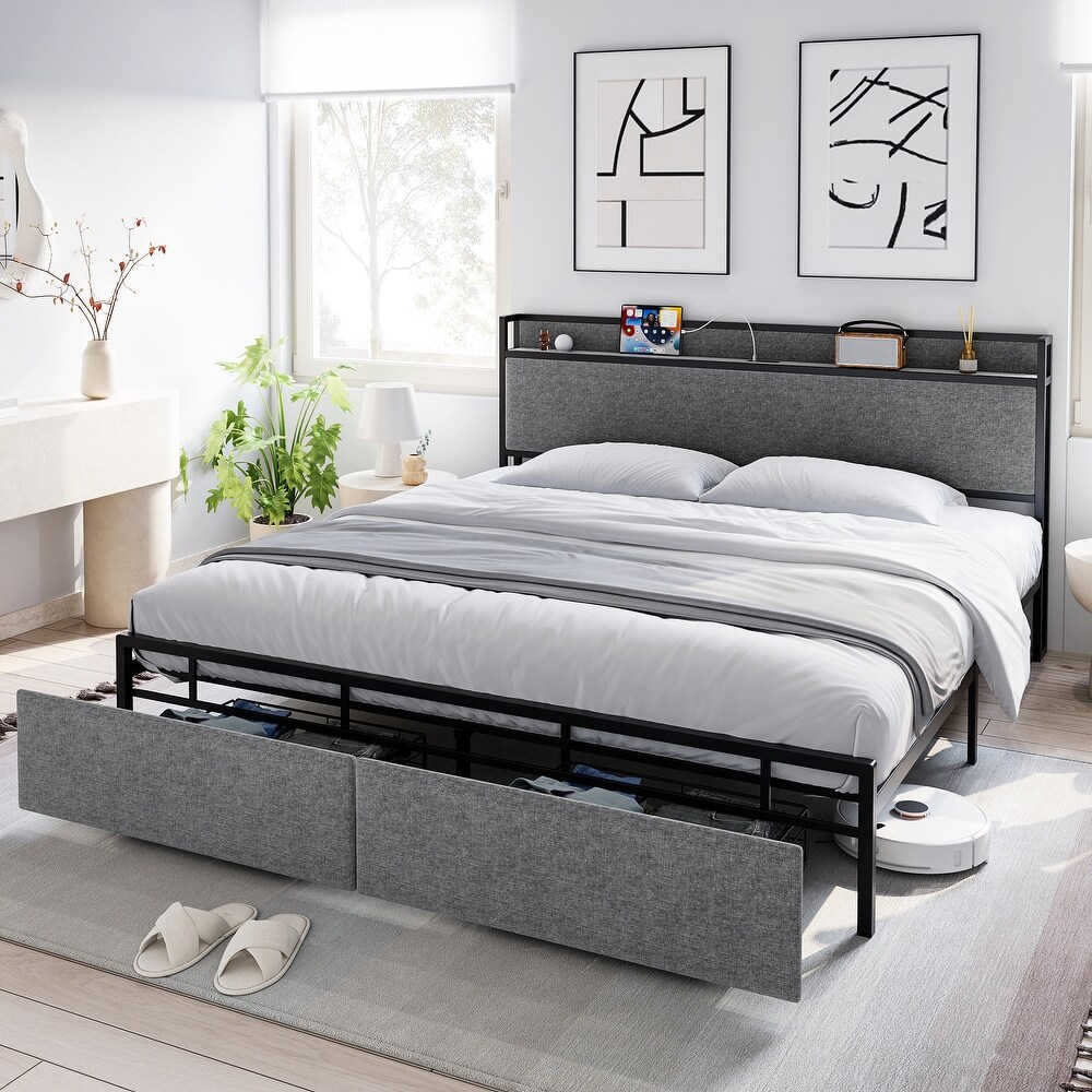 Bed Frame with 2 Storage Drawers and Headboard