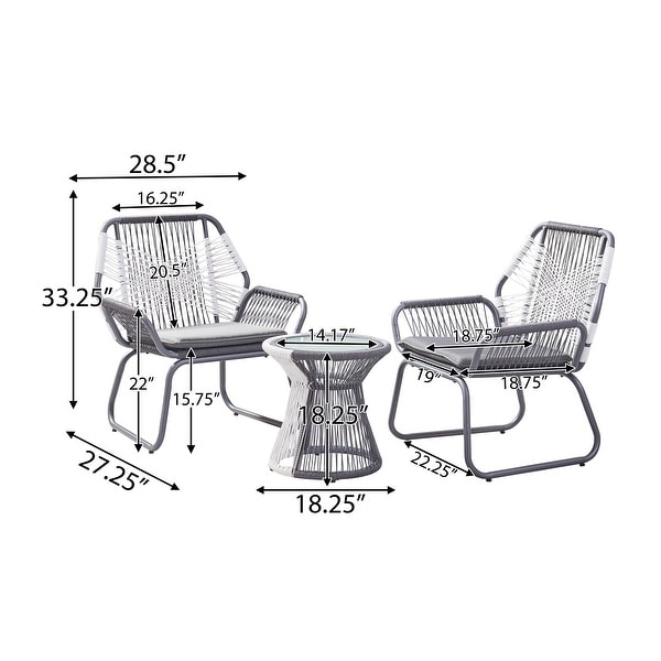 3Piece Rope Patio Chat Set with Glass Table