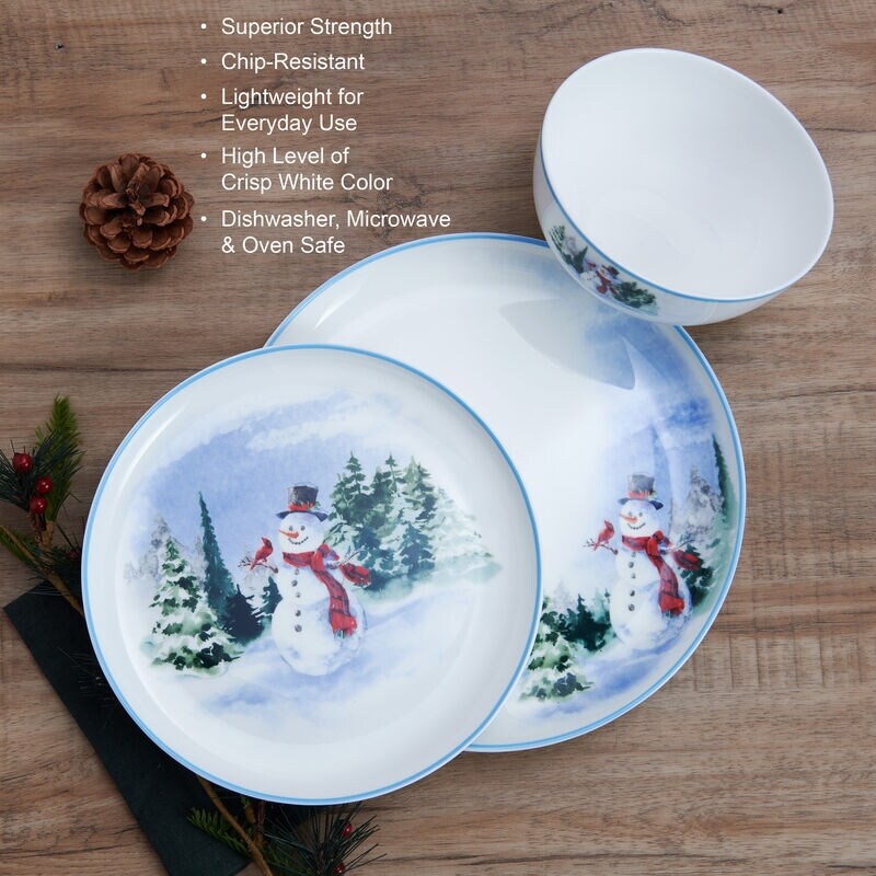 Mikasa Snowman Forest 12PC Dinnerware Set  Service for 4