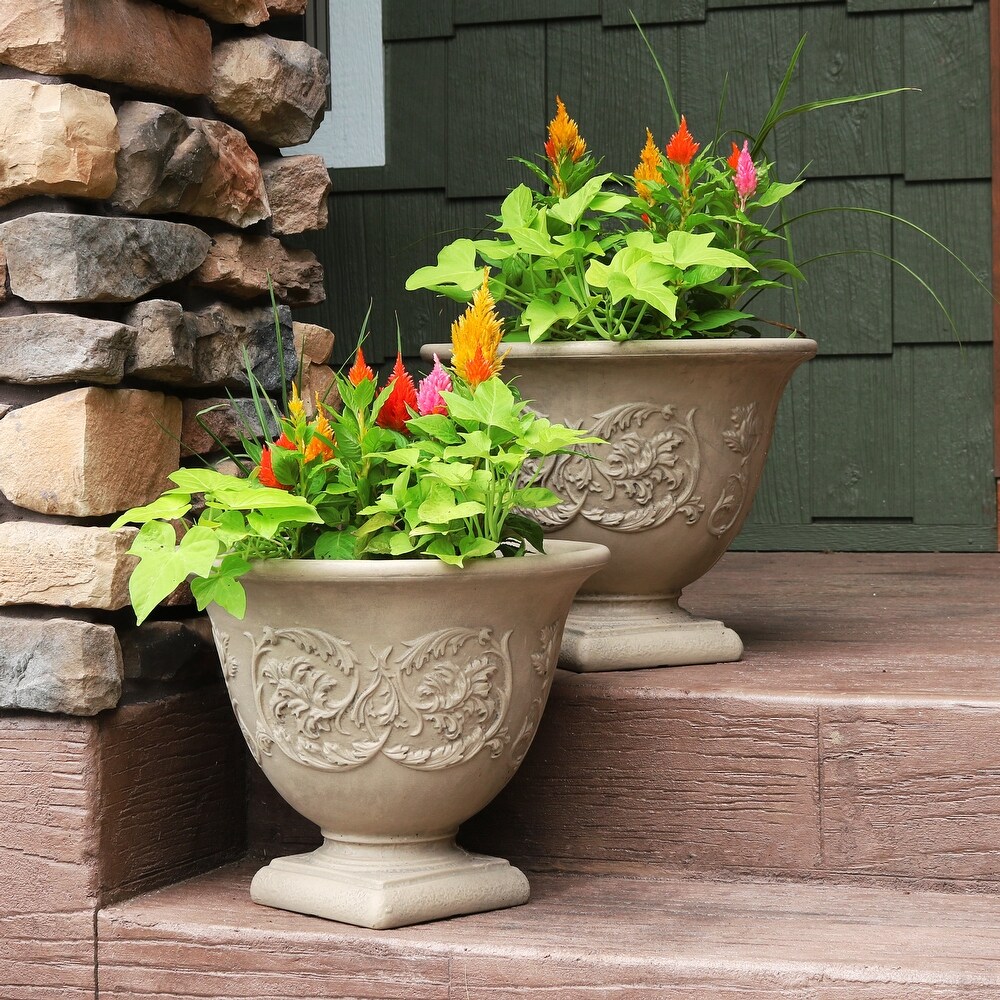 Sunnydaze Darcy Outdoor Double Walled Flower Pot Planter   Beige  16\