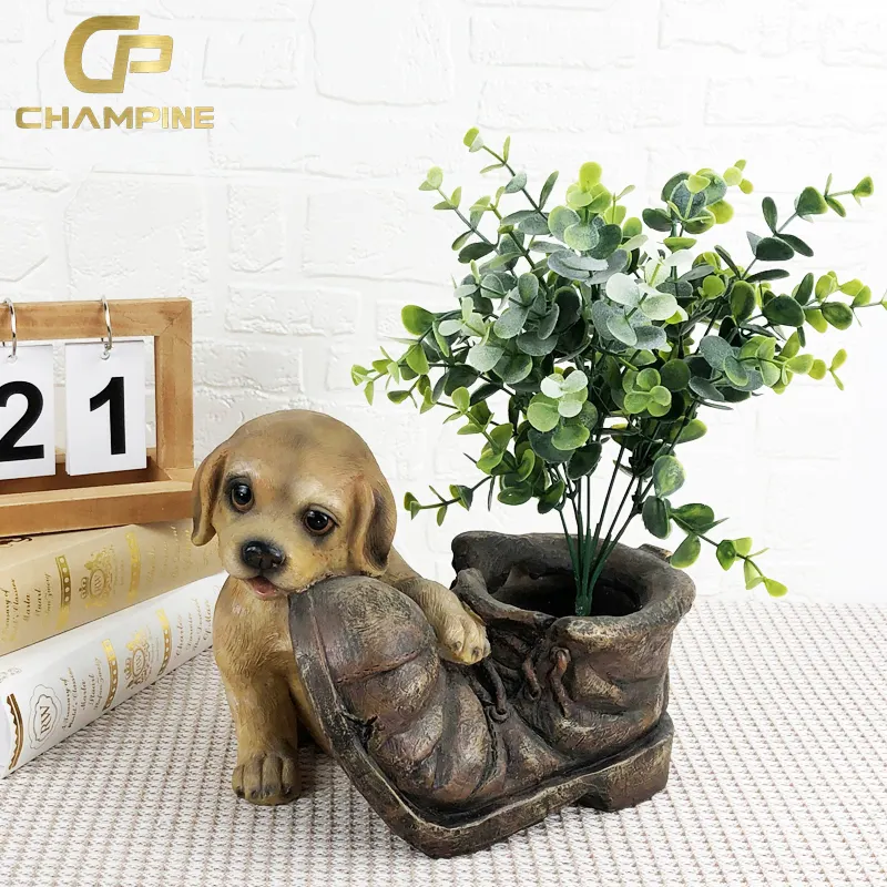 New Design Boot Shape Resin Planter Lovely Puppy Shape Animal Flower Pot Garden Supplies Decor Large Plant Pots