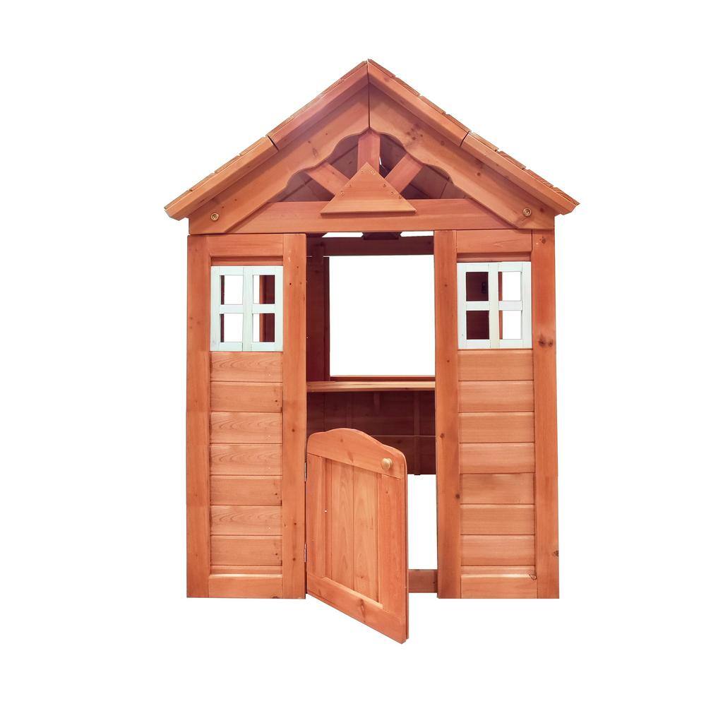 Golden Outdoor Wood Playhouse with 2-Windows and Flowerpot Holder BF1663C496