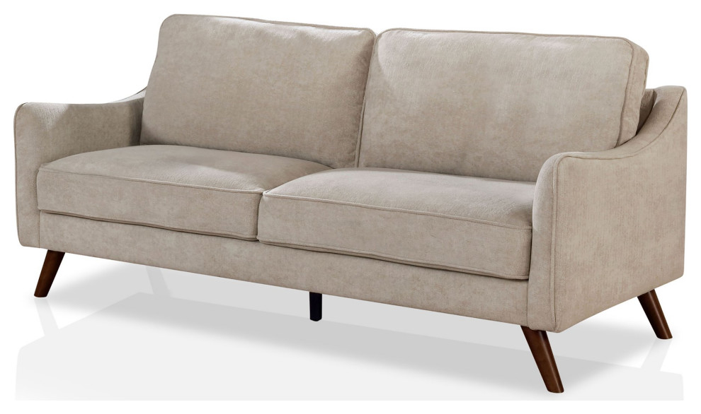 Midcentury Sofa  Angled Black Legs  ampPadded Gray Chenille Seat With Sloped Arms   Midcentury   Sofas   by Decorn  Houzz