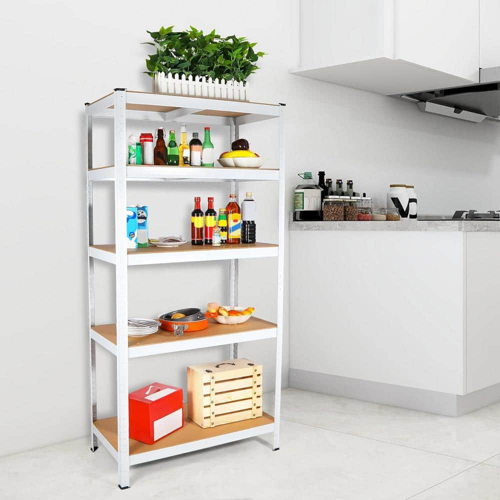 Tunearary 29 in. W x 12 in. D x 59 in. H 5-Tier Stackable Metal Heavy-Duty Storage Rack Adjustable Multi-Purpose Pots White Shelve01LP