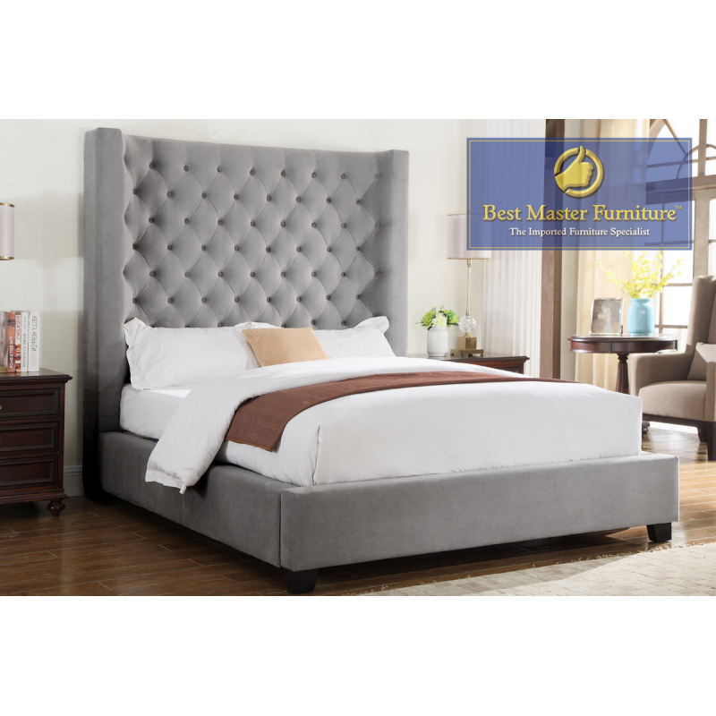 Fabric Upholstered Bed beige or Charcoal-YY128