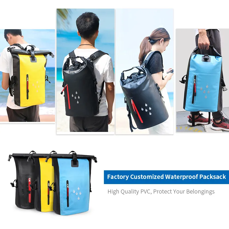 Wholesale Pvc Hiking Travel Custom Logo Backpack Camping Tarpaulin Pack Outdoor Roll Top Dry Bag Foldable Waterproof Backpack