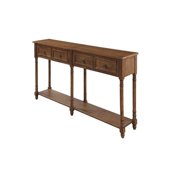 Antique Walnut Wood Sofa Entryway Console Tables with 4 Drawers - Antique Walnut