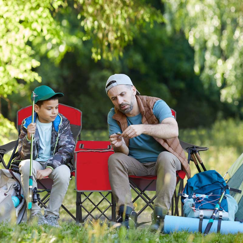 Double Sunshade Camping Canopy Chair with Mini Table, Cup Holder, Portable Folding Beach Chair with Canopy