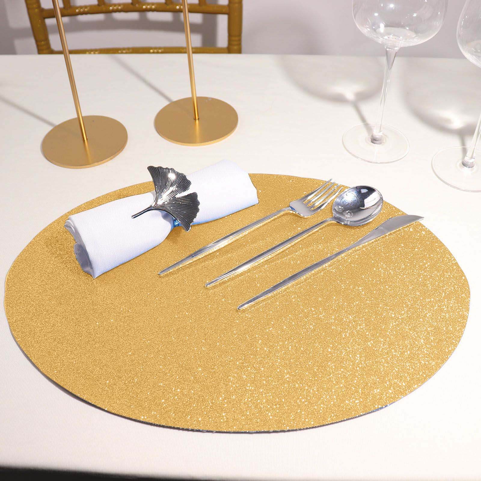 6 Pack Champagne Sparkle Placemats, Non Slip Decorative Oval Glitter Table Mat