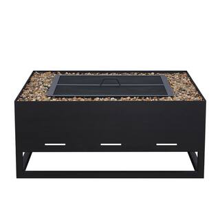 Real Flame Trey 36 in. W x 36 in. L Outdoor Square Powder Coated Steel Wood-Burning Fire Pit in Black with Decorative Pebbles 965-BLK