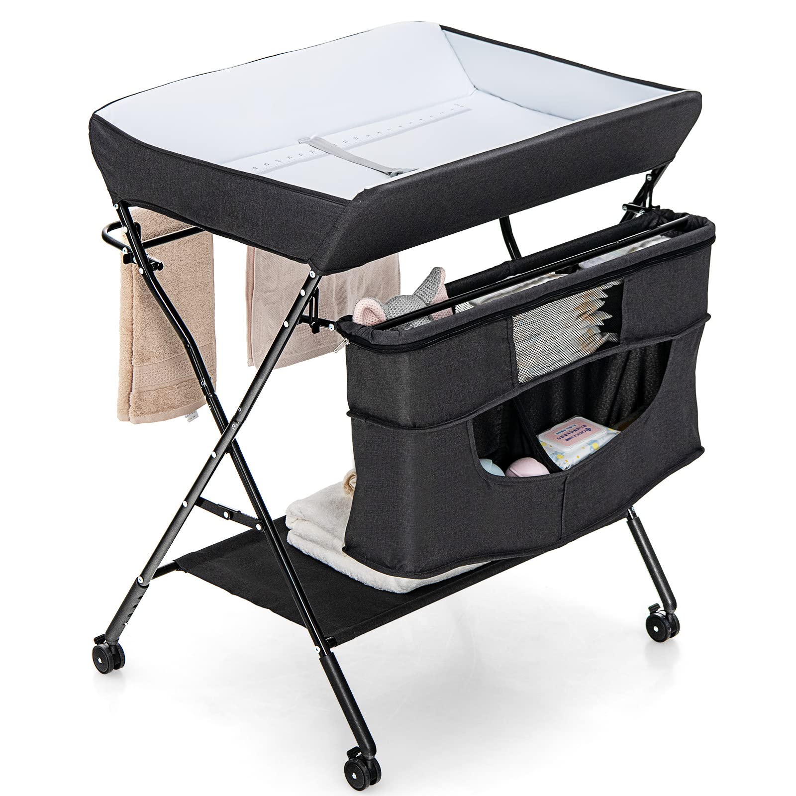 Costzon Portable Baby Changing Table, Height Adjustable Mobile Nursery Station with Waterproof Surface