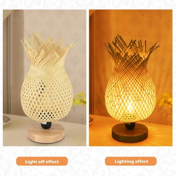 European Style Rubber Wood Table Lamp Bamboo Woven Hotel Bedside Table Lamp - s