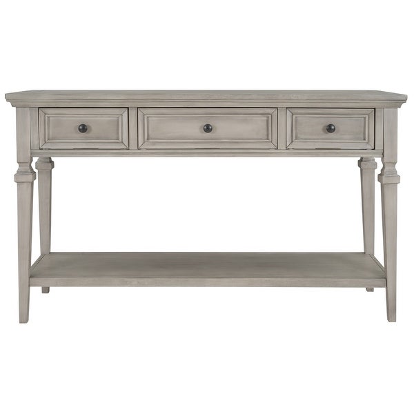 Classic Retro Style Console Table with Three Top Drawers and Open Style Bottom Shelf， Easy Assembly