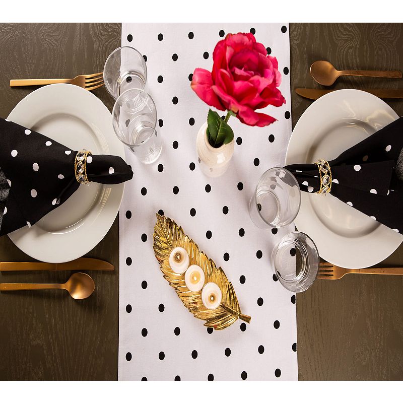 72 White and Black Rectangular Reversible Polka Dot Table Runner