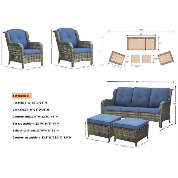 Pocassy 5Piece Patio Furniture Set with Ottomans