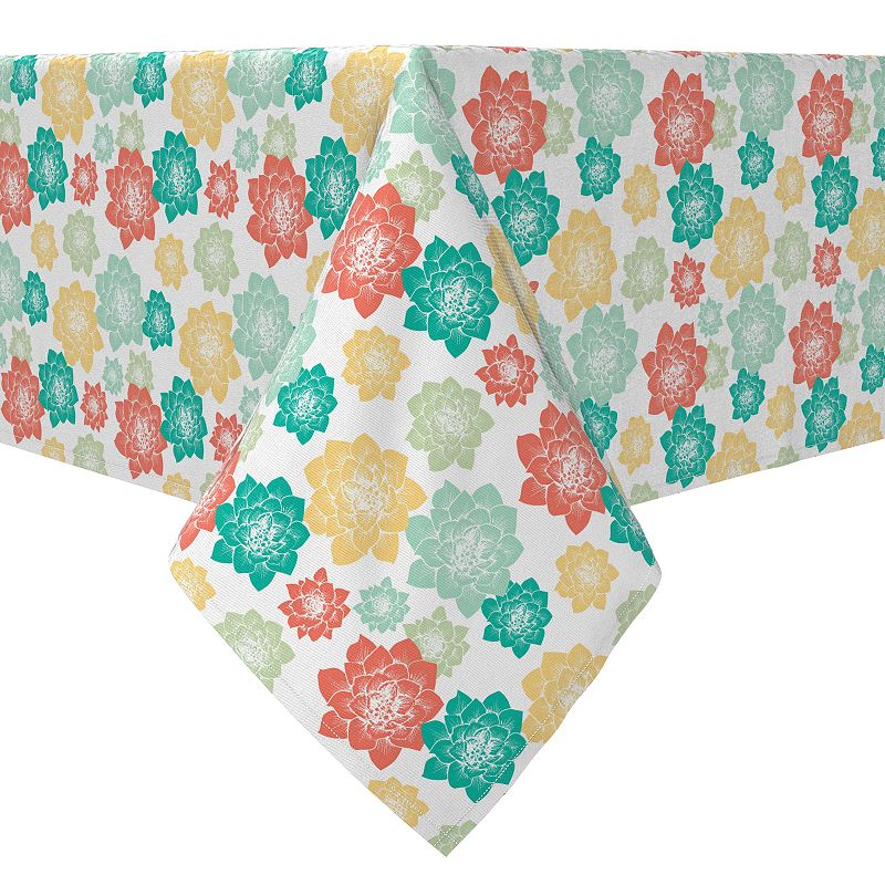 Rectangular Tablecloth， 100% Cotton， 60x104， Colorful Retro Succulents