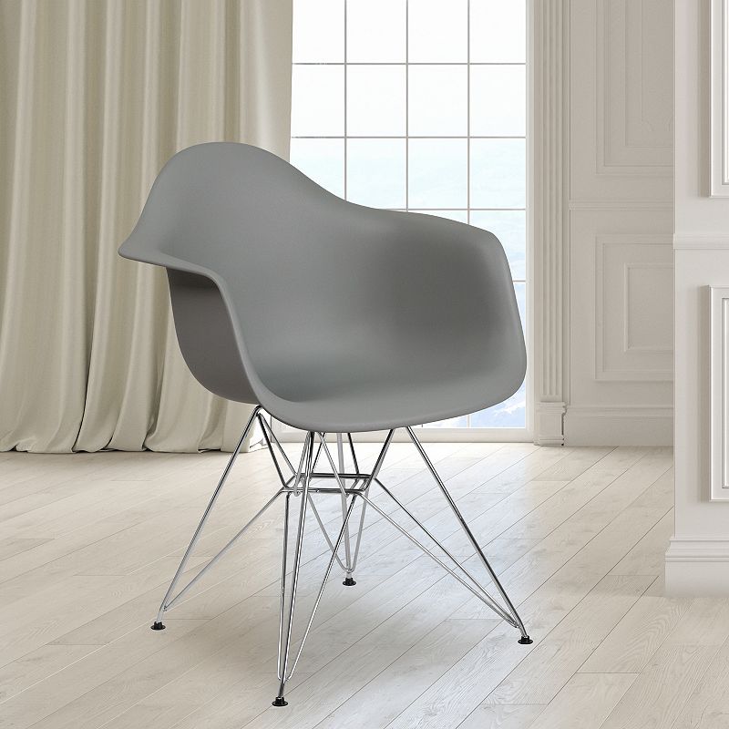 Emma and Oliver Plastic Accent Dining Chair with Arms and Chrome Base