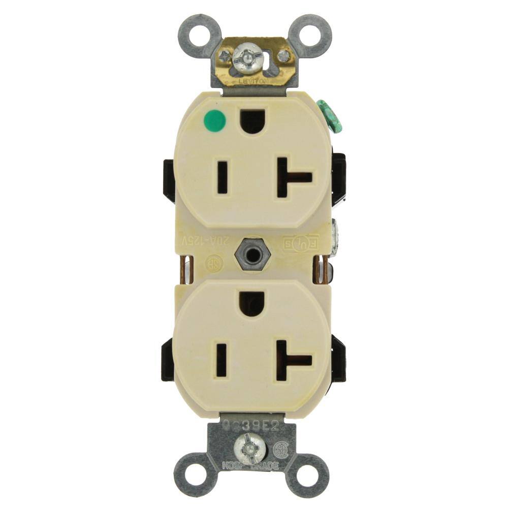 Leviton 20 Amp Hospital Grade Extra Heavy Duty Self Grounding Duplex Outlet Light Almond 8300-HT