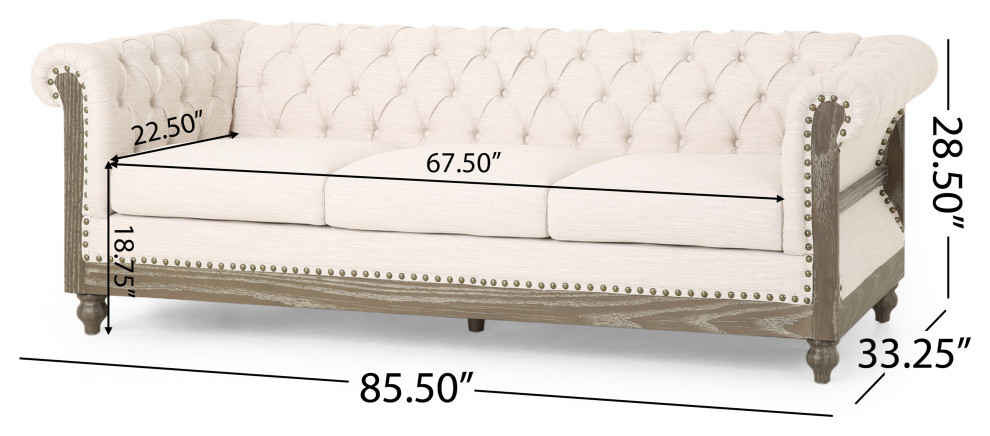 Bowes Chesterfield Tufted 3 Seater Sofa with Nailhead Trim   Farmhouse   Sofas   by GDFStudio  Houzz