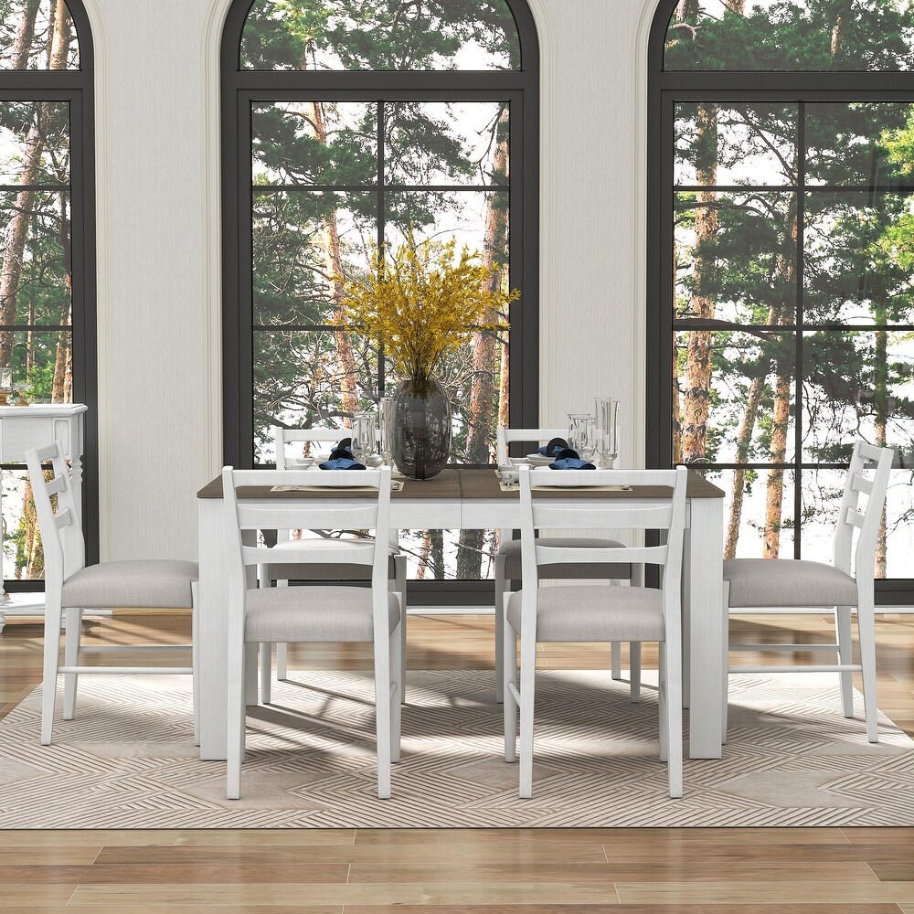 7 Piece Wooden Dining Table Set Extendable Table with 12\