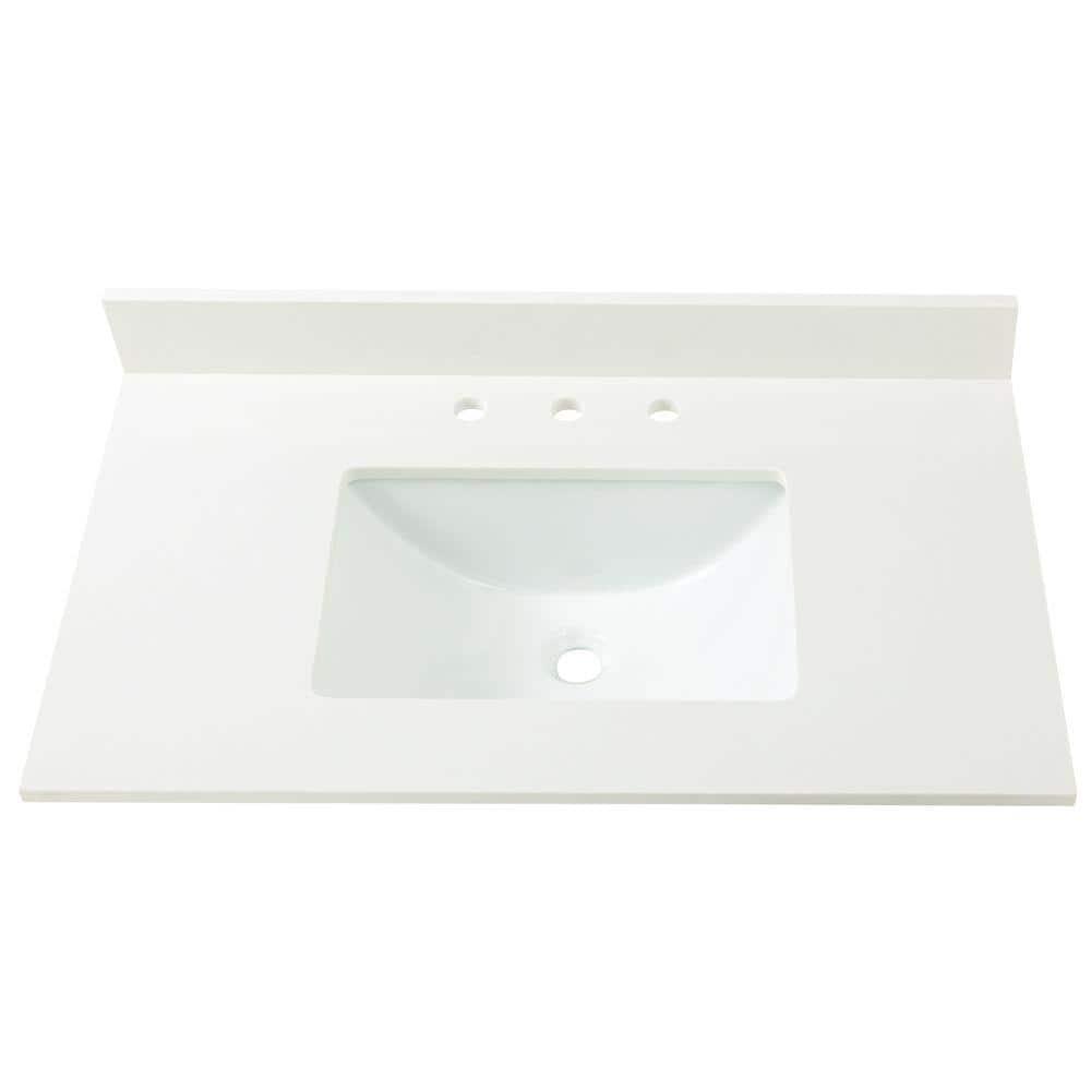 Home Decorators Collection 37 in W Engineered Marble Single Sink Vanity Top in Winter White