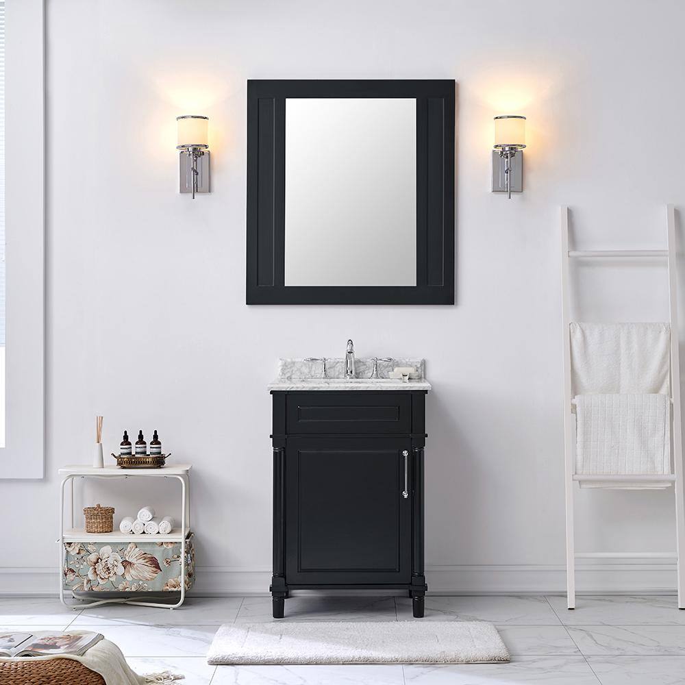 Home Decorators Collection Aberdeen 24 in. W x 20 in. D x 34.5 in. H Bath Vanity in Black with White Carrara Marble Top Aberdeen 24B