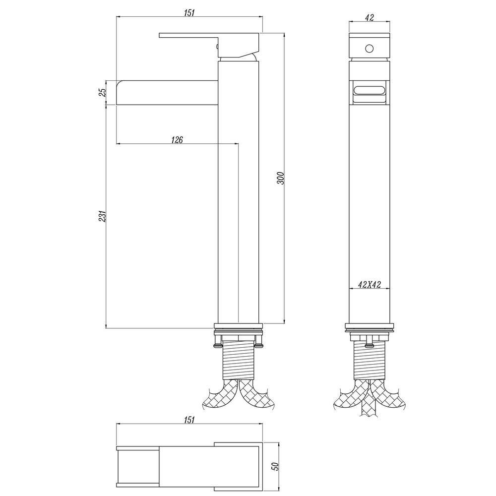 Tahanbath Single Handle Single Hole Waterfall Square Bathroom Vessel Faucet in Polished Chrome X-XY-1336-22C-US