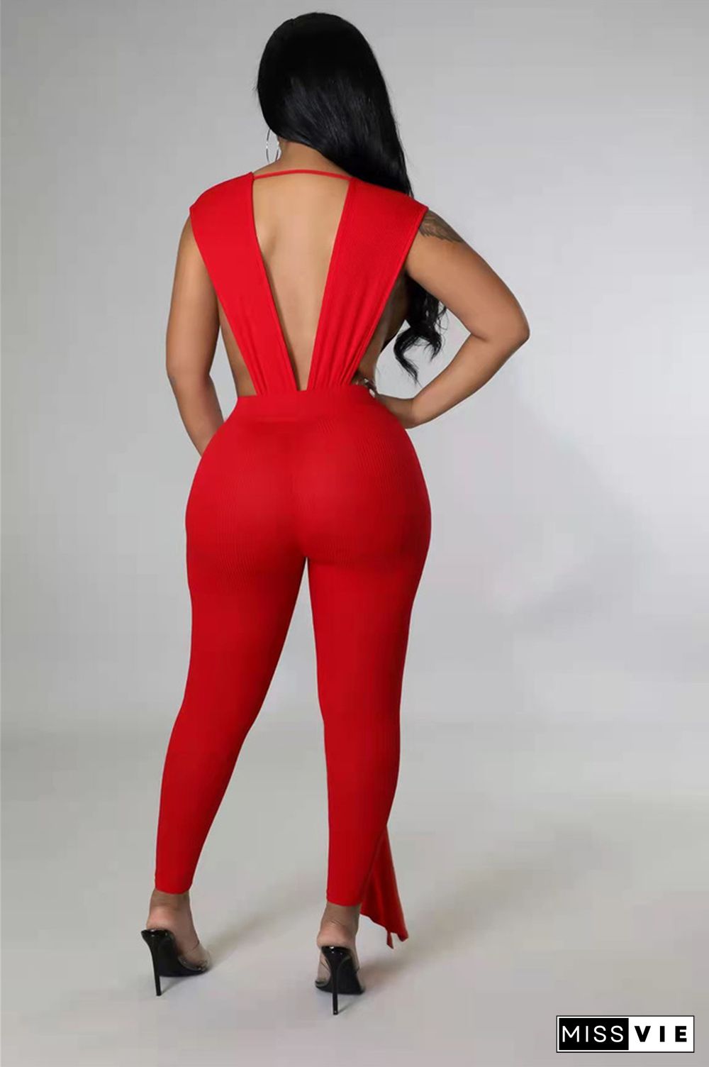 Deep V-neck Bandage Sleeveless Bodycon Jumpsuit