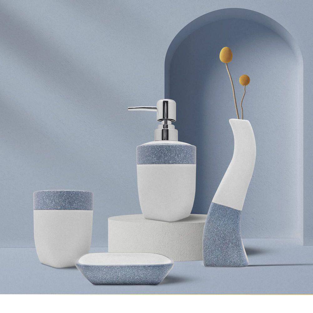 Dracelo 5-Piece Bathroom Accessory Set with Soap Dispenser Soap Dish Toothbrush Holder and Vase in Blue B08K39YJKN