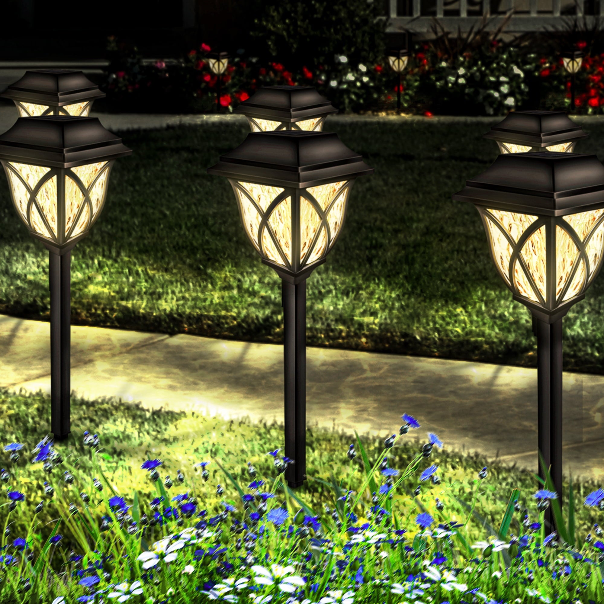 ABLEGRID 6 Pcs Solar Pathway Light Outdoor Lights for Yard Lawn Garden Walkway Outdoor  Decor Waterproof  Warm White