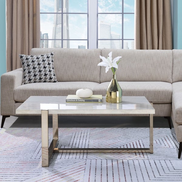 Faux Marble Top Coffee Table with Champagne Gold Base