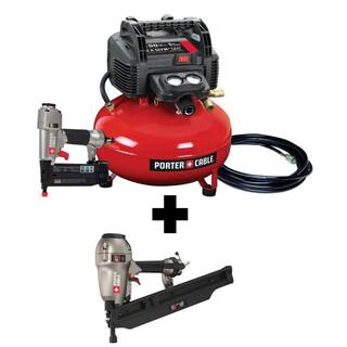 Porter-Cable 6 gal. 150 PSI Portable Electric Air Compressor 18-Gauge Brad Nailer and 21-Degree 3-12 in. Full Round Framing Nailer PCFP12236FR350B