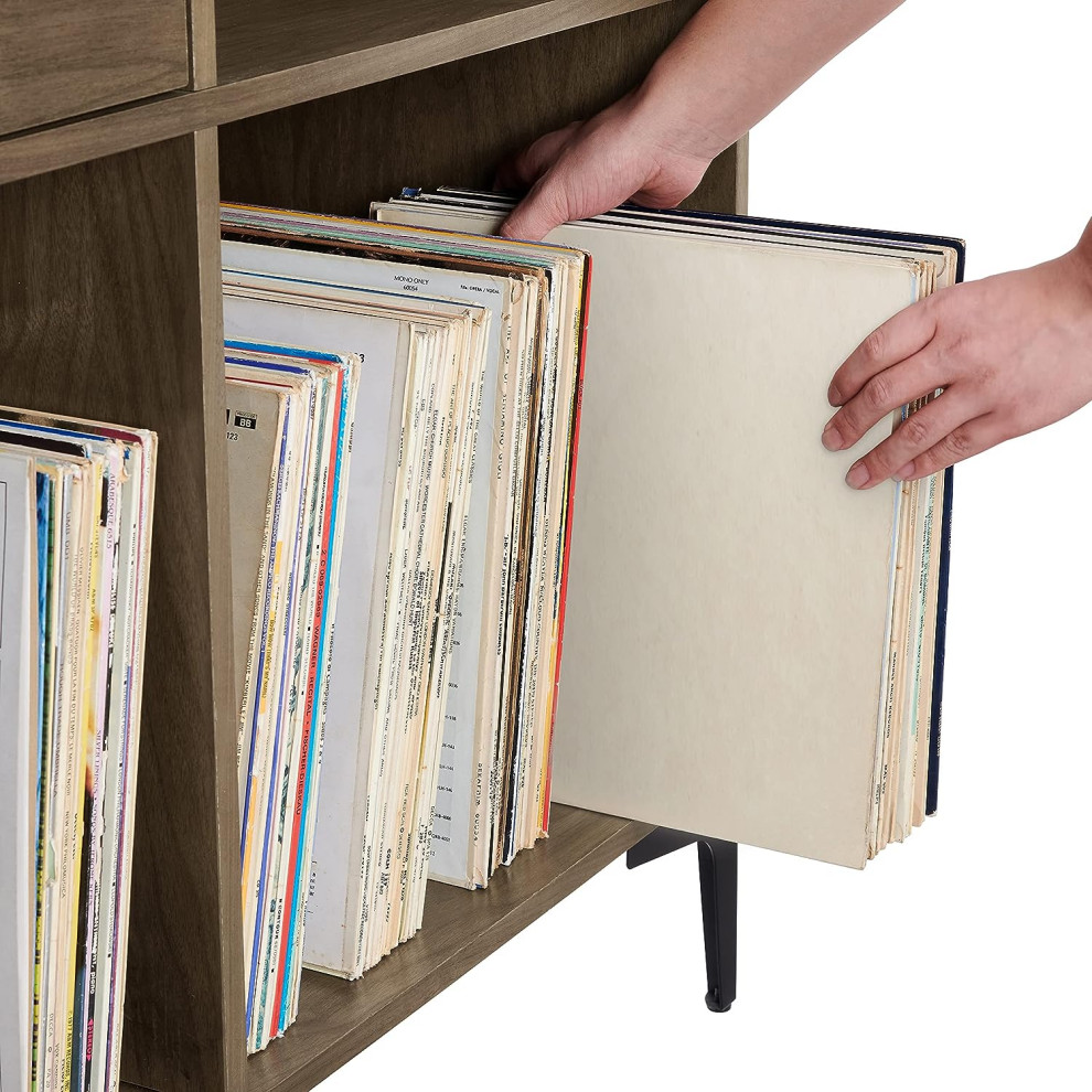 Sydney Record Storage Media Console Walnut   Industrial   Media Cabinets   by Pot Racks Plus  Houzz