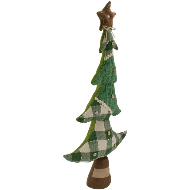 Tan And Green Buffalo Plaid Knit Christmas Tree Decoration