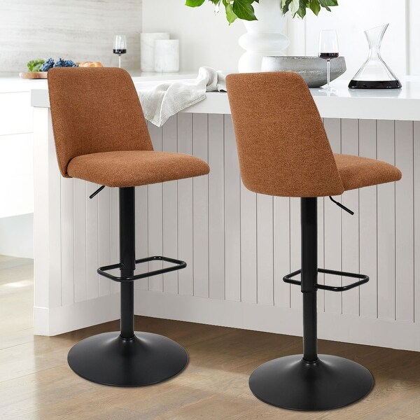 Upholstered Adjustable Height Swivel Bar Stool with Back Set of 2