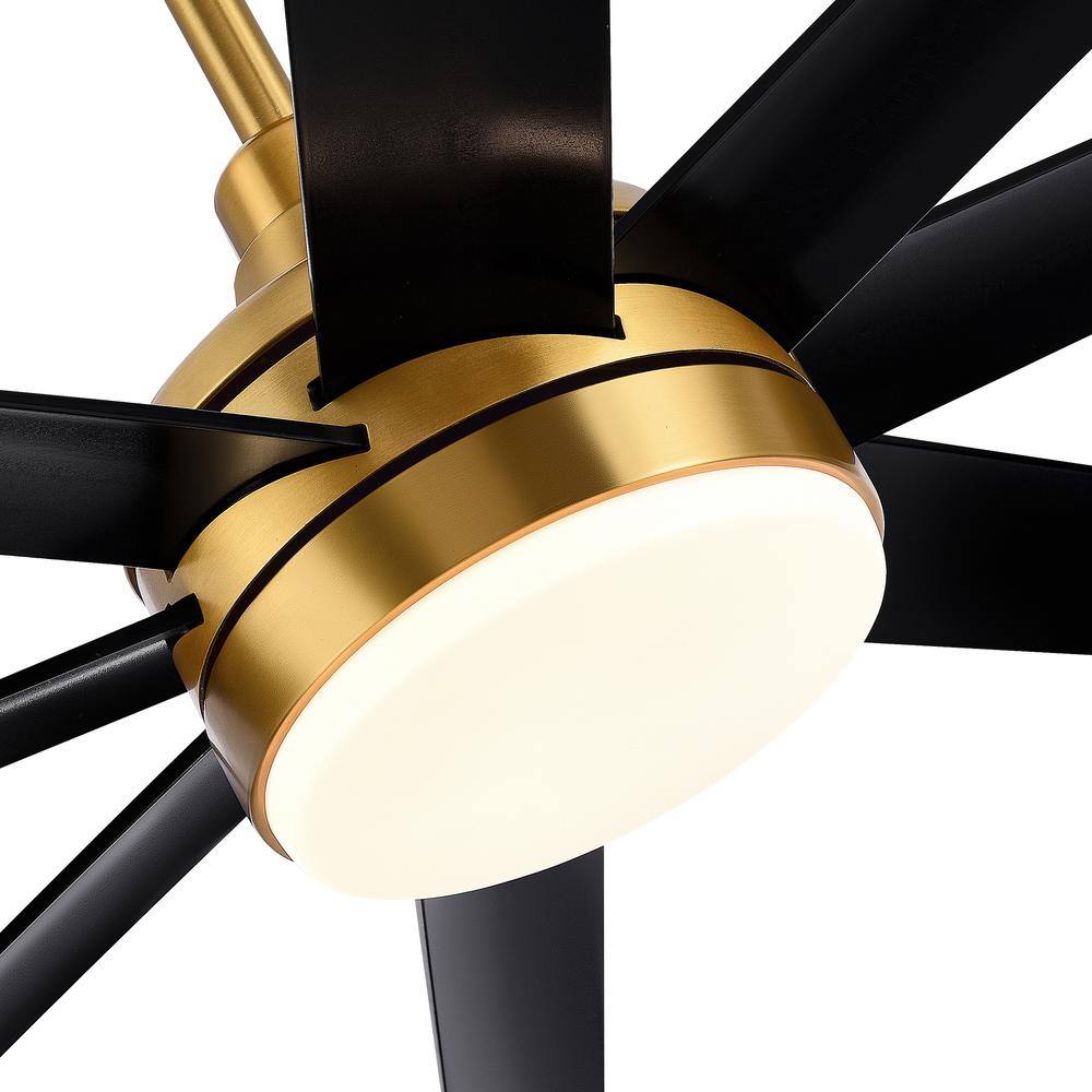 Breezary Archer 65 in. Integrated LED Indoor Black-Blades Gold Ceiling Fan with Light and Remote Control Included 23012-BLK