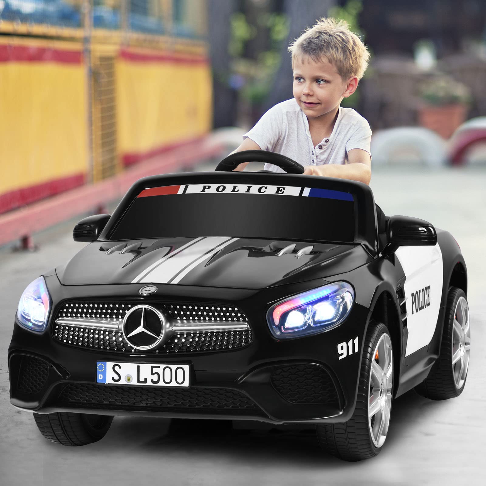 Ride on Car 4 Wheeler, Police Electric Car for Kids, Black