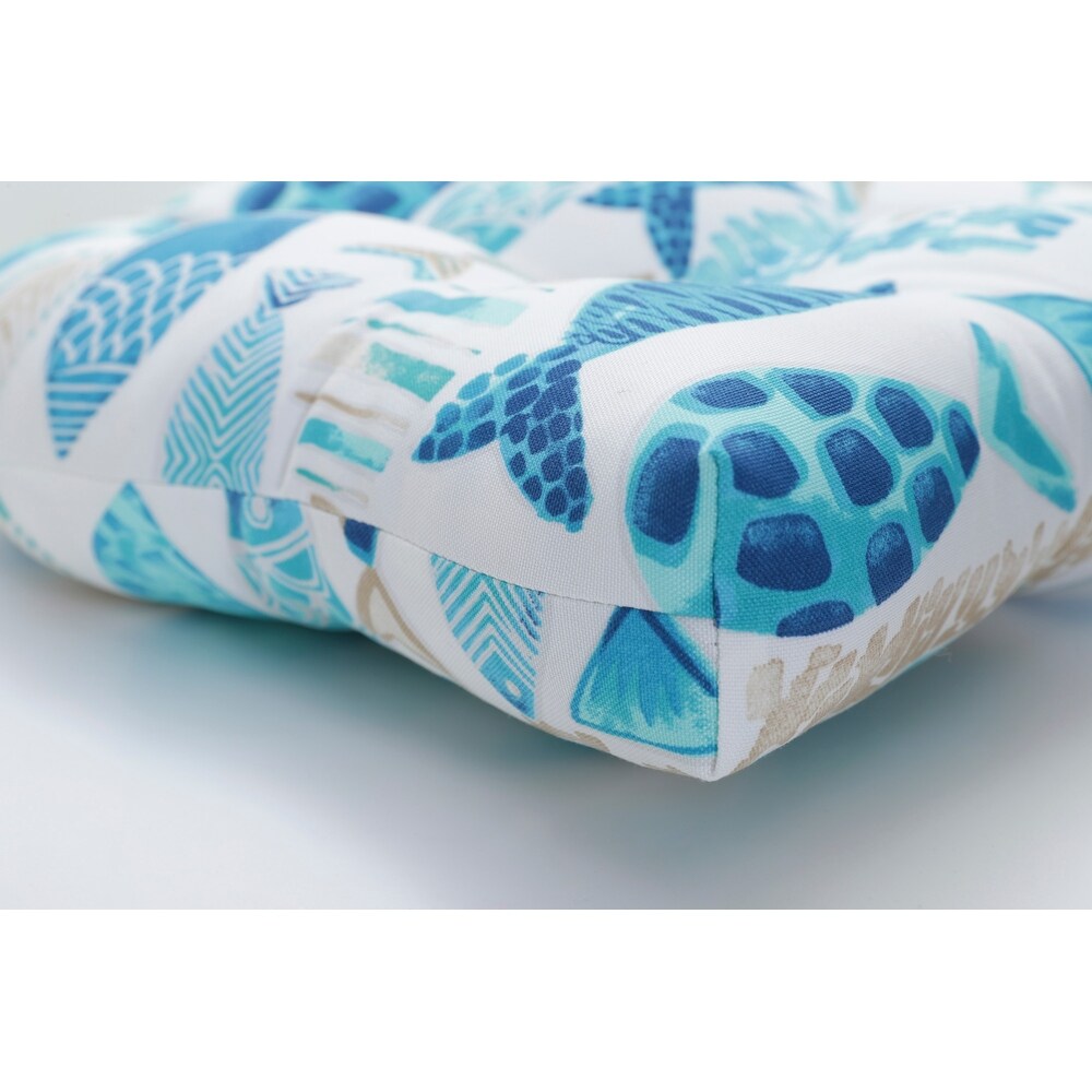 Pillow Perfect Outdoor Hooked Seaside Blue Wicker Seat Cushion (Set of 2)   19 X 19 X 5