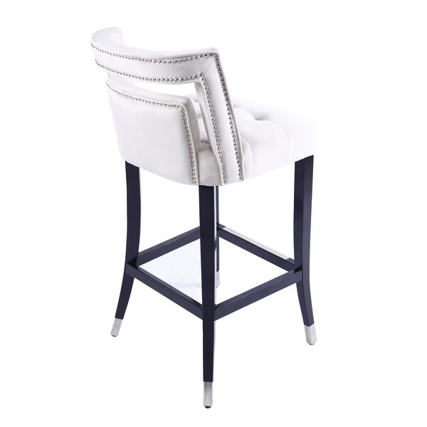 Suede Velvet Barstool with nailheads ， Dining Room Chair with Birch Wood Leg for Dining Room Living Room