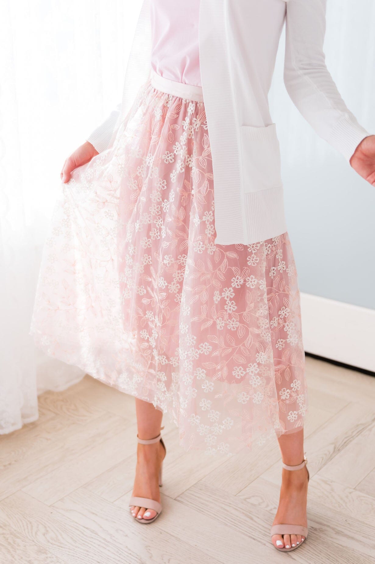 Classic Beauty Modest Embroidered Tulle Skirt