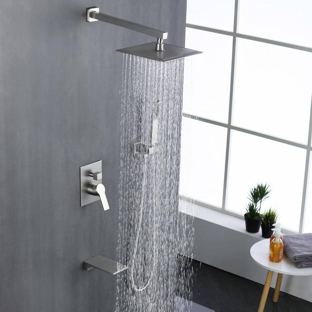 Satico Single Handle 1-Spray Tub and Shower Faucet Handheld Shower Combo with 10 in. Shower Head in Brushed Nickel SS88002DA