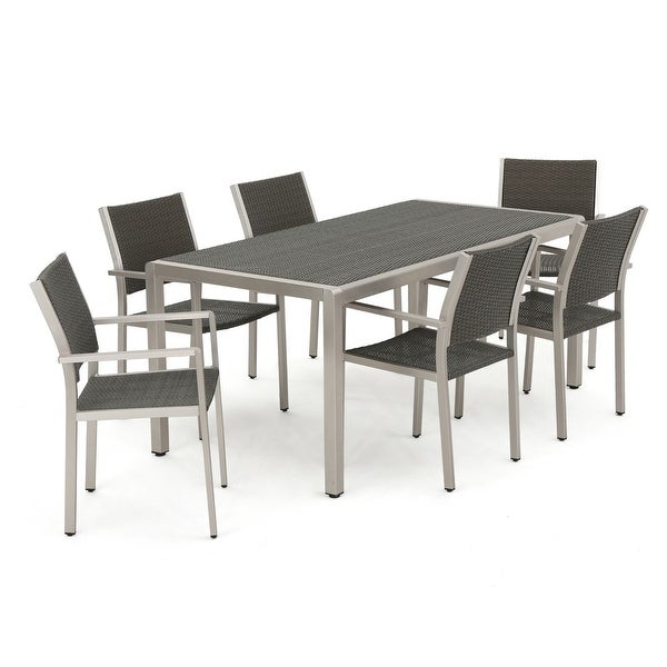 14-Piece Gray and Silver Outdoor Furniture Patio Conversation Set - Khaki Cushions - Overstock - 35535260