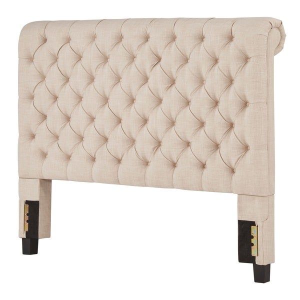 Knightsbridge Beige Linen Rolled Top Tufted Chesterfield Headboard by iNSPIRE Q Artisan - - 9931739