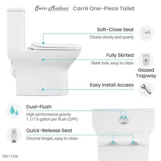 Swiss Madison Piazza One-Piece 1.11.6 GPF Dual Flush Square Toilet in Glossy White Seat Included SM-1T256HD