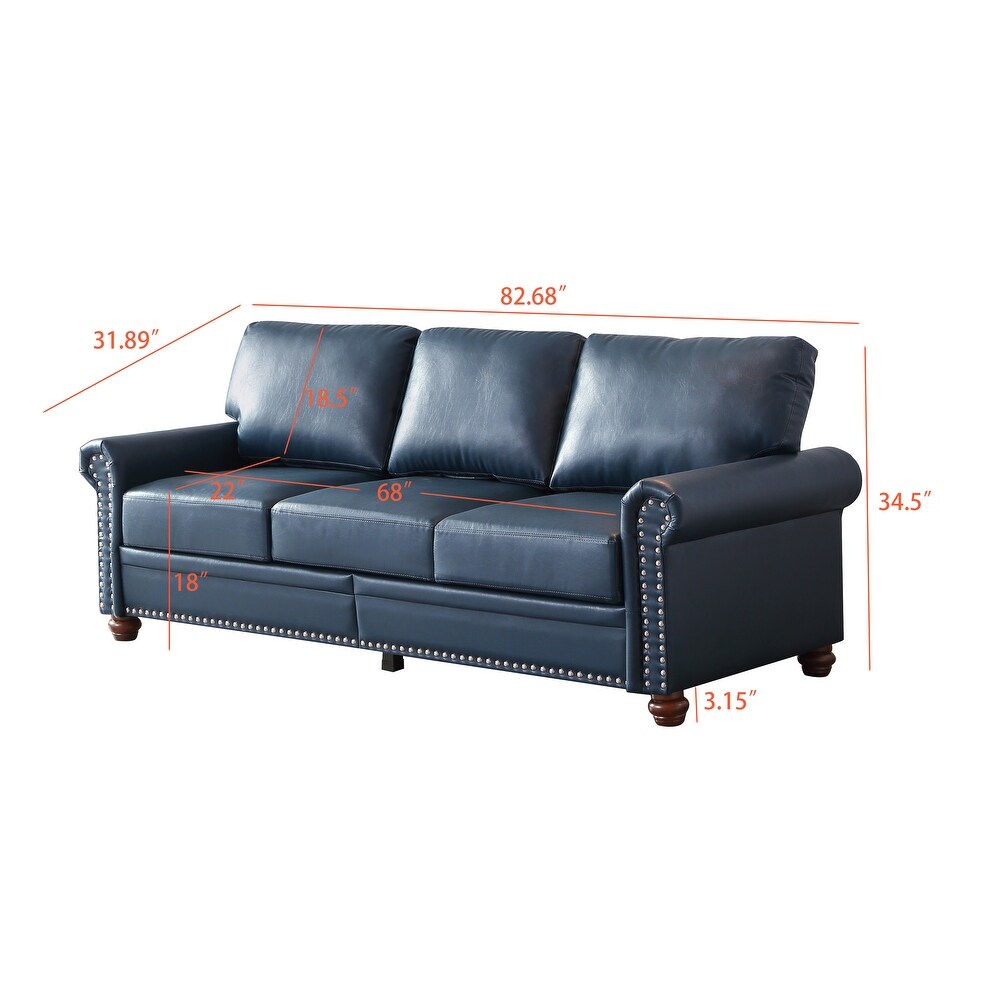 3 Seater Faux Leather Deep Seat Sofa with Storage Box  Navy Blue   3 Seater