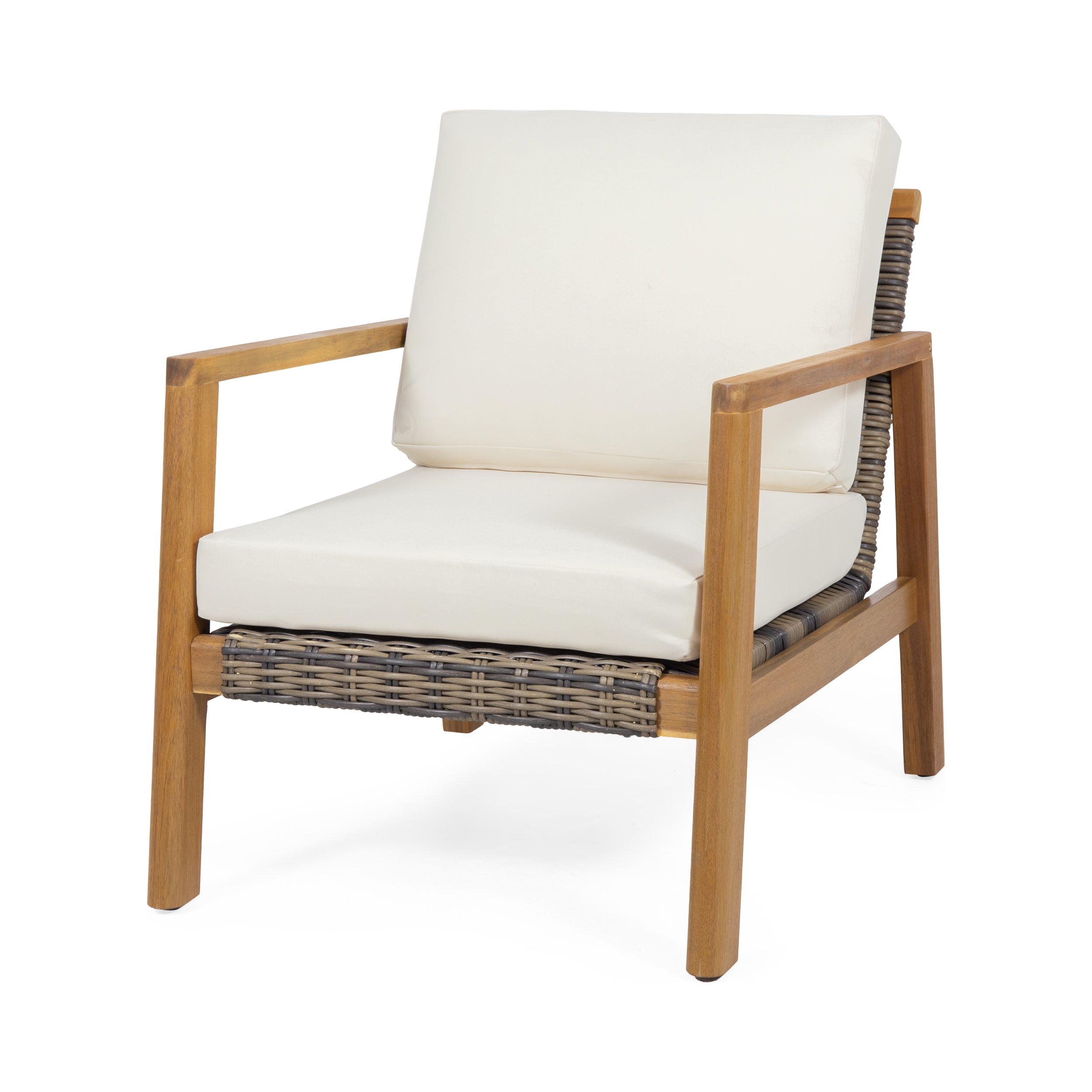 Kedan Outdoor 4 Seater Acacia Wood Chat Set with Wicker Accents