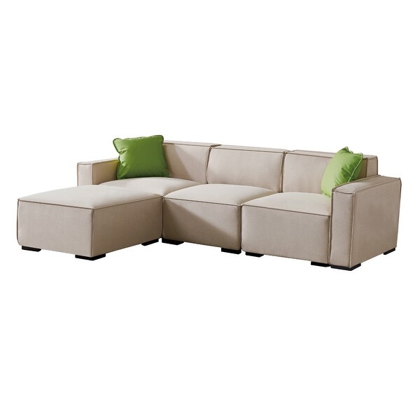 4 Seat Sectional Sofa Set Livingroom Modular Lounge Linen Couch with Ottomanand2 Pillows